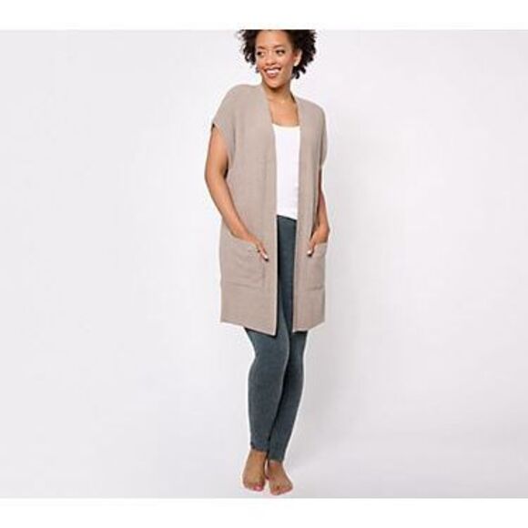 Barefoot Dreams Sweaters - Barefoot Dreams CozyChic Ultra Lite Ribbed Vest Tan Size Medium